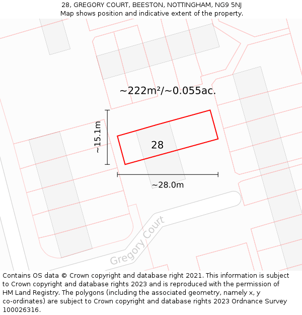 28, GREGORY COURT, BEESTON, NOTTINGHAM, NG9 5NJ: Plot and title map