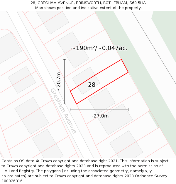 28, GRESHAM AVENUE, BRINSWORTH, ROTHERHAM, S60 5HA: Plot and title map