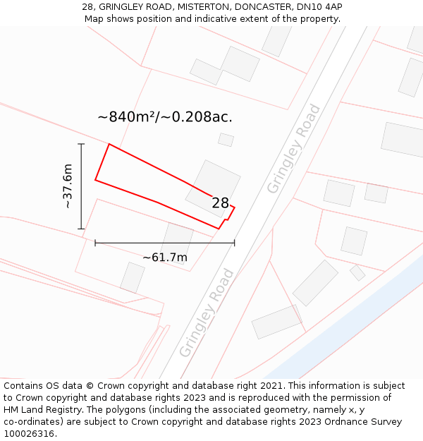 28, GRINGLEY ROAD, MISTERTON, DONCASTER, DN10 4AP: Plot and title map