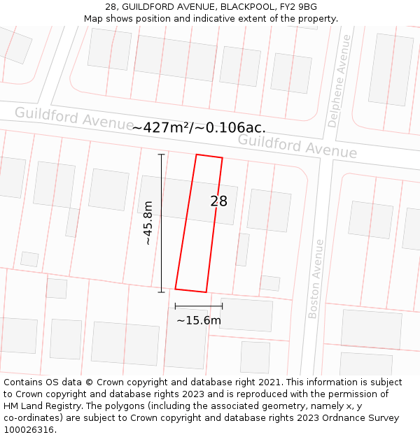 28, GUILDFORD AVENUE, BLACKPOOL, FY2 9BG: Plot and title map