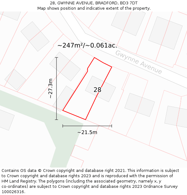 28, GWYNNE AVENUE, BRADFORD, BD3 7DT: Plot and title map