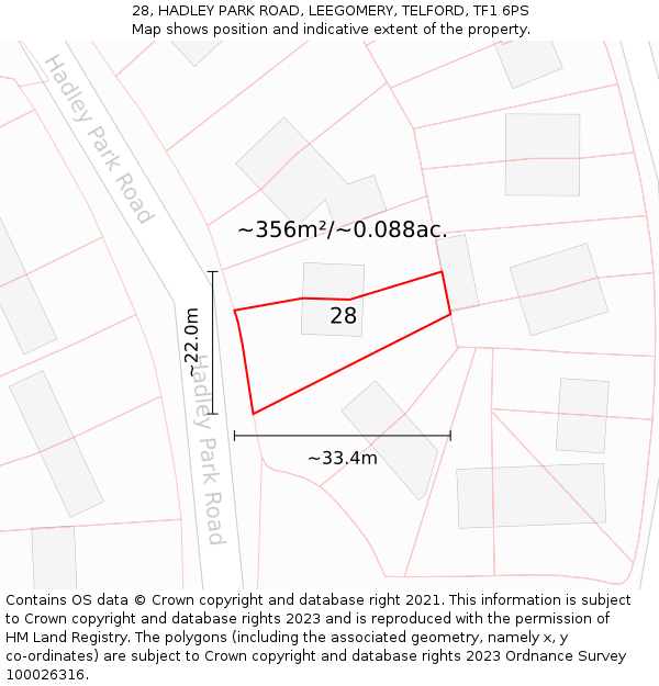 28, HADLEY PARK ROAD, LEEGOMERY, TELFORD, TF1 6PS: Plot and title map