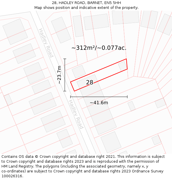 28, HADLEY ROAD, BARNET, EN5 5HH: Plot and title map