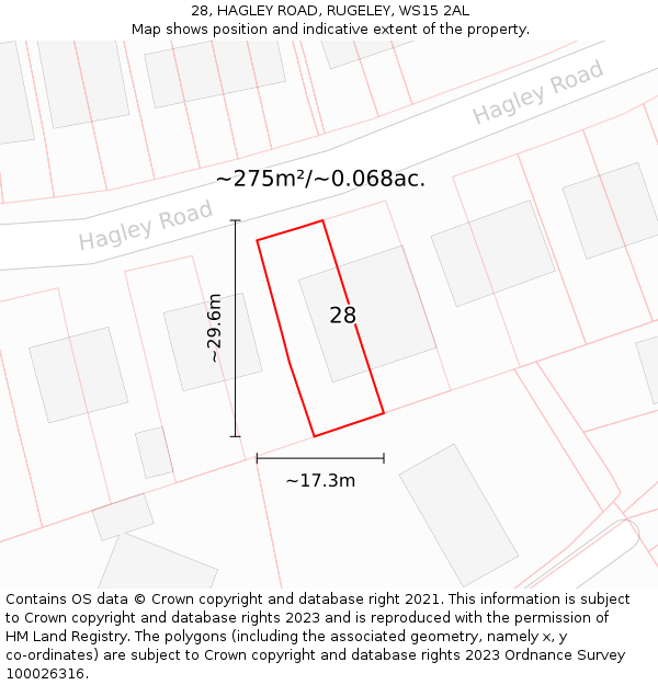 28, HAGLEY ROAD, RUGELEY, WS15 2AL: Plot and title map