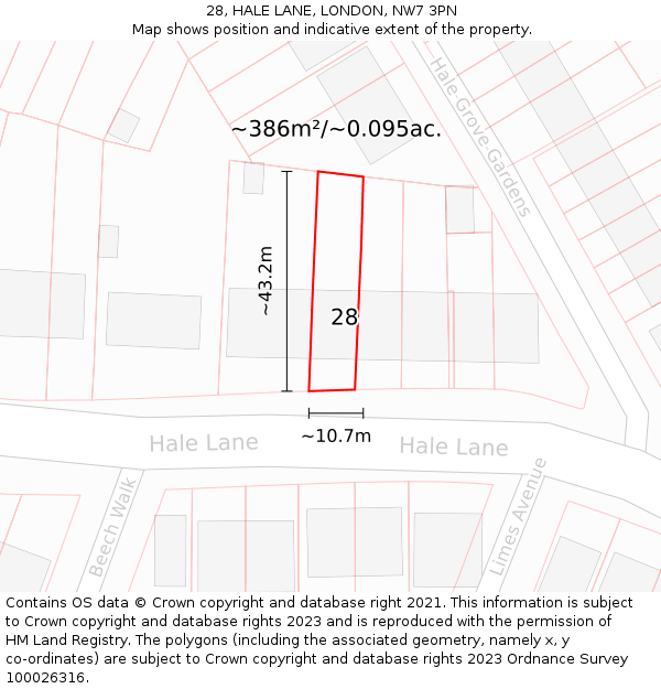 28, HALE LANE, LONDON, NW7 3PN: Plot and title map