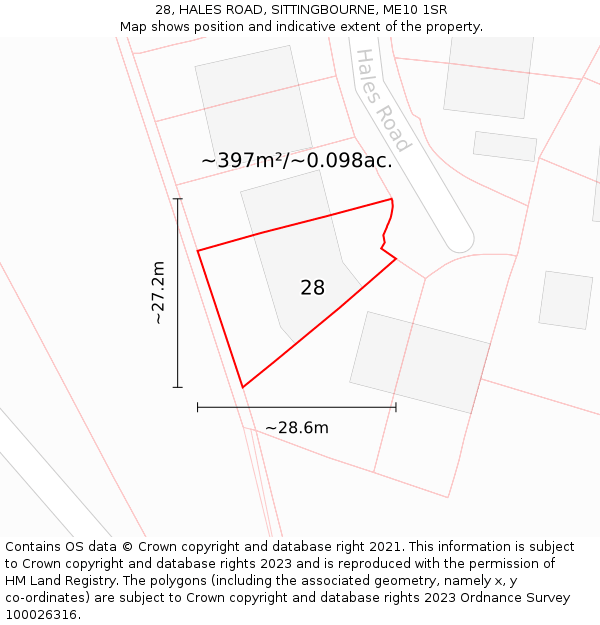 28, HALES ROAD, SITTINGBOURNE, ME10 1SR: Plot and title map