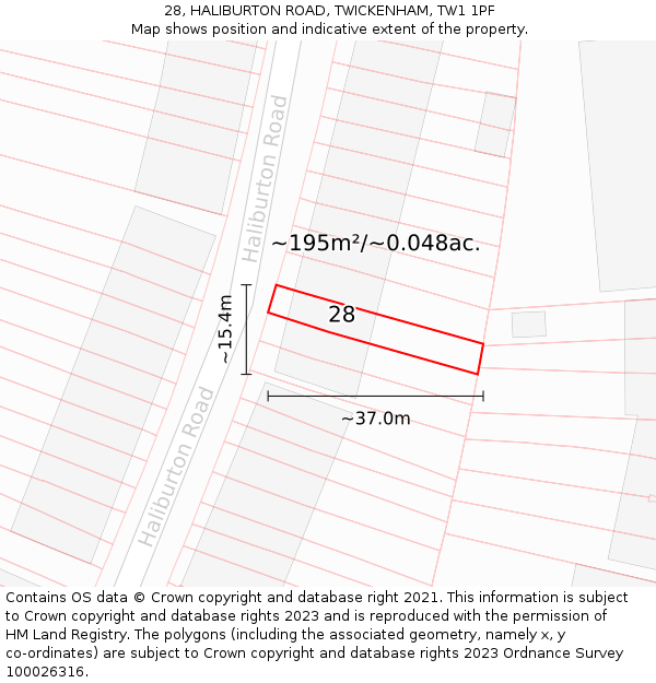 28, HALIBURTON ROAD, TWICKENHAM, TW1 1PF: Plot and title map