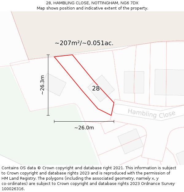 28, HAMBLING CLOSE, NOTTINGHAM, NG6 7DX: Plot and title map