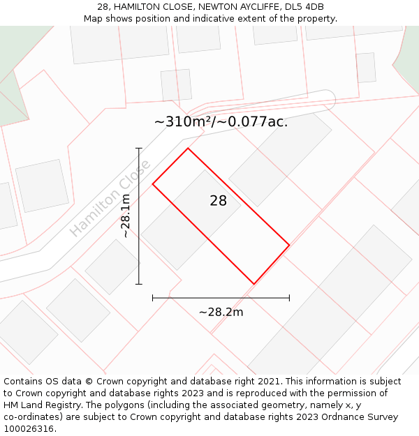 28, HAMILTON CLOSE, NEWTON AYCLIFFE, DL5 4DB: Plot and title map