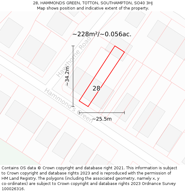 28, HAMMONDS GREEN, TOTTON, SOUTHAMPTON, SO40 3HJ: Plot and title map