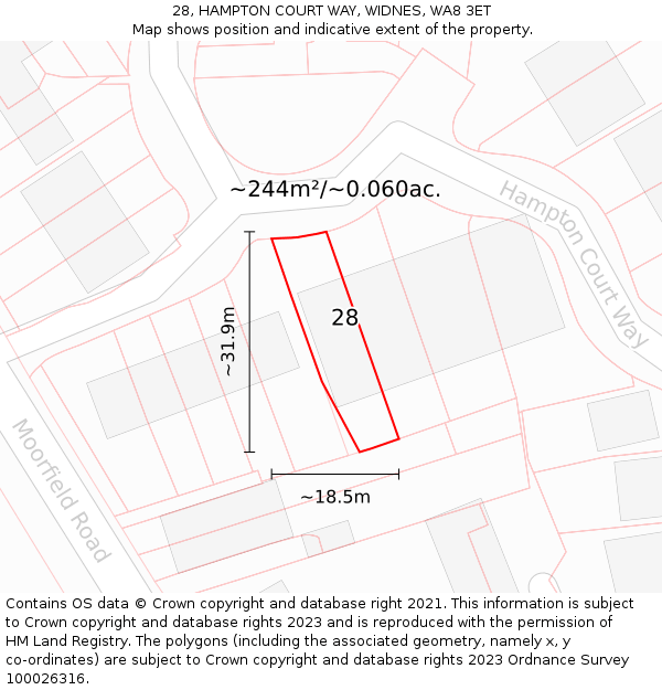 28, HAMPTON COURT WAY, WIDNES, WA8 3ET: Plot and title map