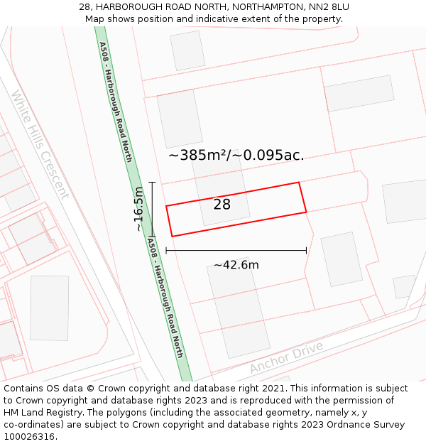 28, HARBOROUGH ROAD NORTH, NORTHAMPTON, NN2 8LU: Plot and title map