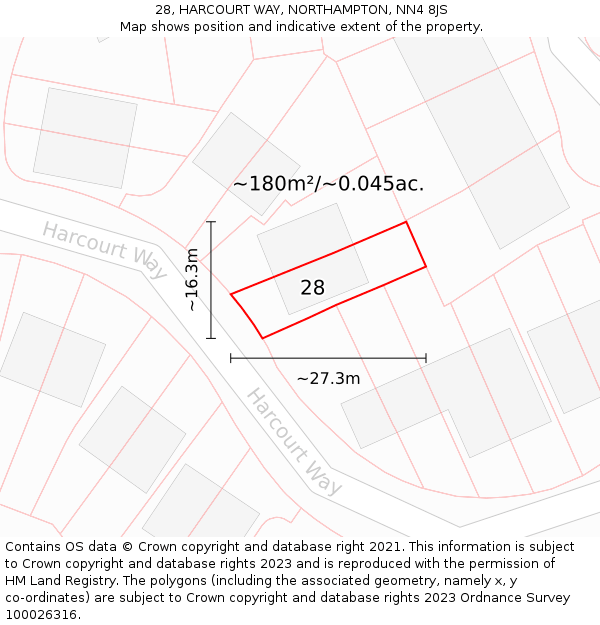 28, HARCOURT WAY, NORTHAMPTON, NN4 8JS: Plot and title map