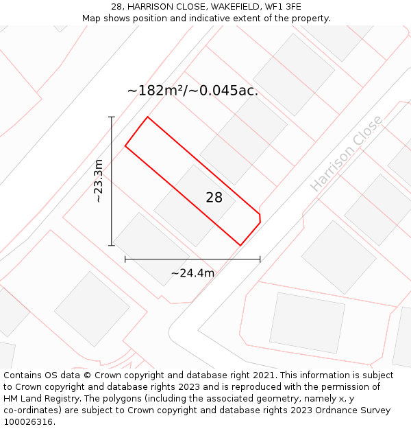 28, HARRISON CLOSE, WAKEFIELD, WF1 3FE: Plot and title map