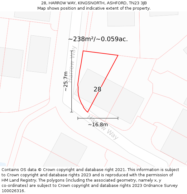 28, HARROW WAY, KINGSNORTH, ASHFORD, TN23 3JB: Plot and title map