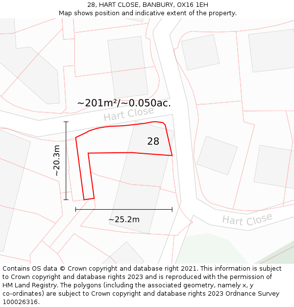 28, HART CLOSE, BANBURY, OX16 1EH: Plot and title map