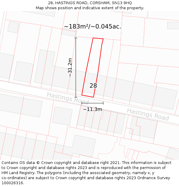 28, HASTINGS ROAD, CORSHAM, SN13 9HQ: Plot and title map