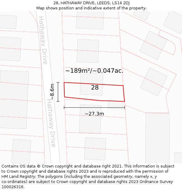 28, HATHAWAY DRIVE, LEEDS, LS14 2DJ: Plot and title map