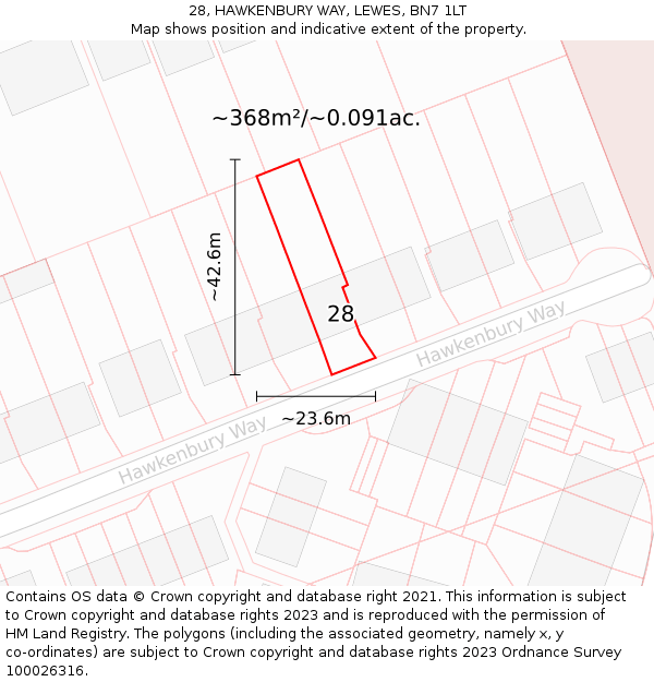 28, HAWKENBURY WAY, LEWES, BN7 1LT: Plot and title map