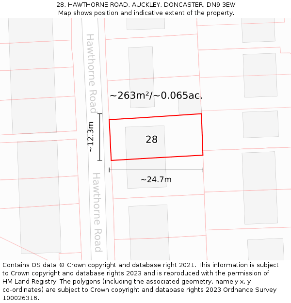 28, HAWTHORNE ROAD, AUCKLEY, DONCASTER, DN9 3EW: Plot and title map