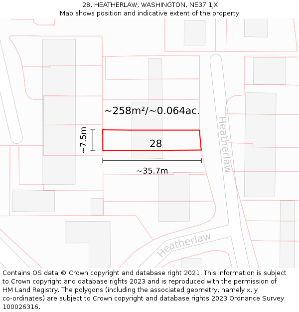 28, HEATHERLAW, WASHINGTON, NE37 1JX: Plot and title map