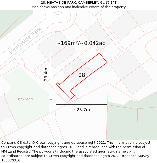 28, HEATHSIDE PARK, CAMBERLEY, GU15 1PT: Plot and title map