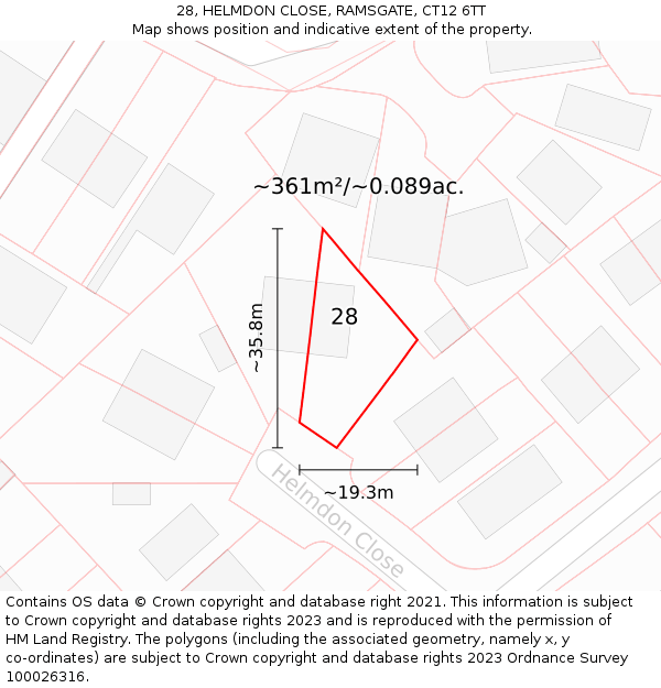 28, HELMDON CLOSE, RAMSGATE, CT12 6TT: Plot and title map