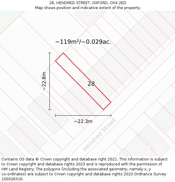 28, HENDRED STREET, OXFORD, OX4 2ED: Plot and title map