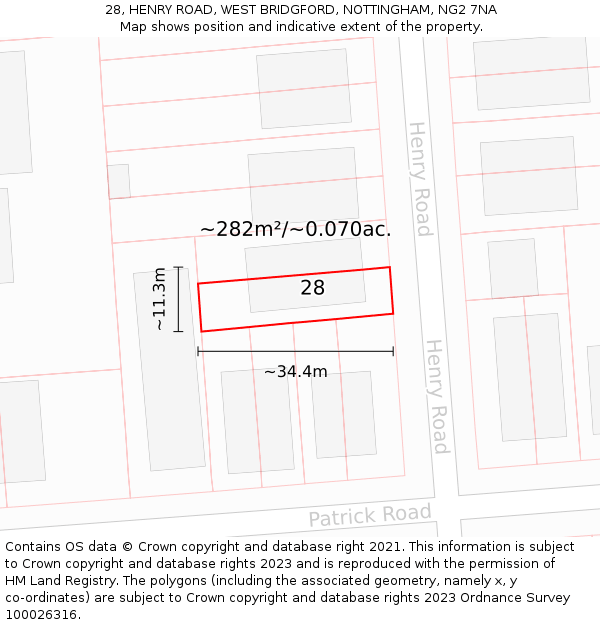 28, HENRY ROAD, WEST BRIDGFORD, NOTTINGHAM, NG2 7NA: Plot and title map