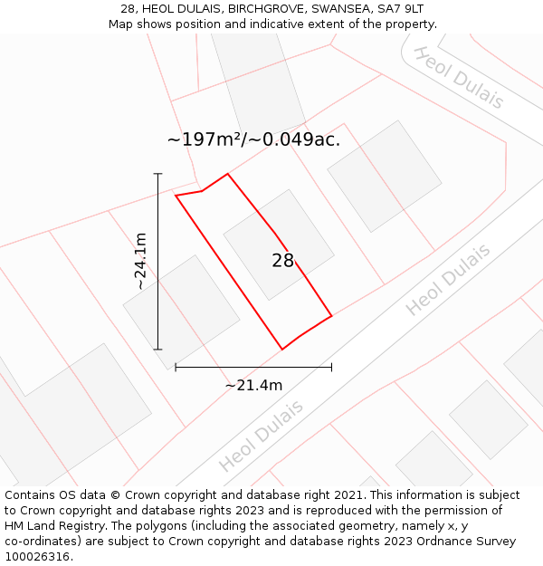 28, HEOL DULAIS, BIRCHGROVE, SWANSEA, SA7 9LT: Plot and title map
