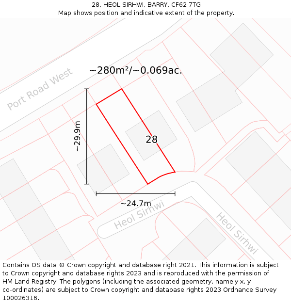 28, HEOL SIRHWI, BARRY, CF62 7TG: Plot and title map