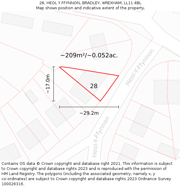 28, HEOL Y FFYNNON, BRADLEY, WREXHAM, LL11 4BL: Plot and title map