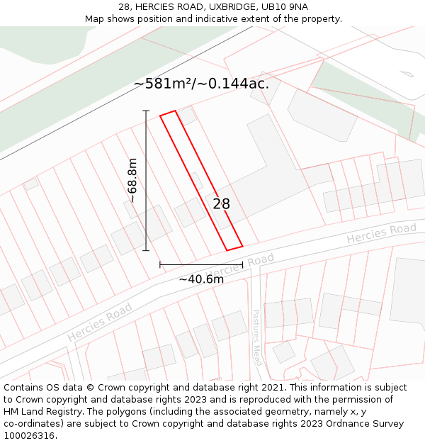 28, HERCIES ROAD, UXBRIDGE, UB10 9NA: Plot and title map