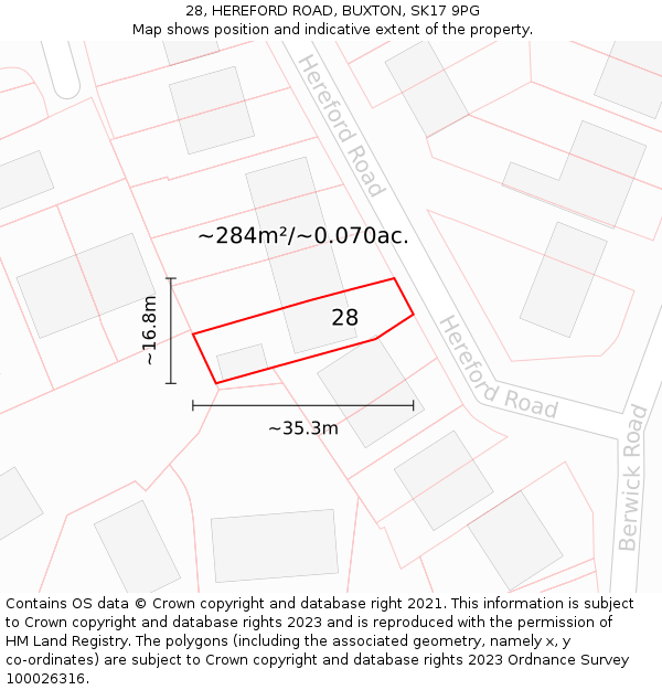 28, HEREFORD ROAD, BUXTON, SK17 9PG: Plot and title map