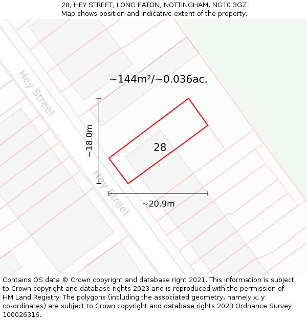 28, HEY STREET, LONG EATON, NOTTINGHAM, NG10 3GZ: Plot and title map