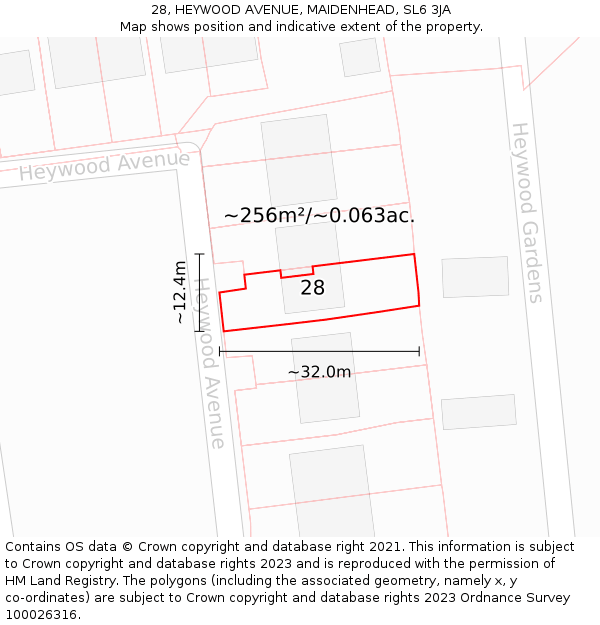 28, HEYWOOD AVENUE, MAIDENHEAD, SL6 3JA: Plot and title map