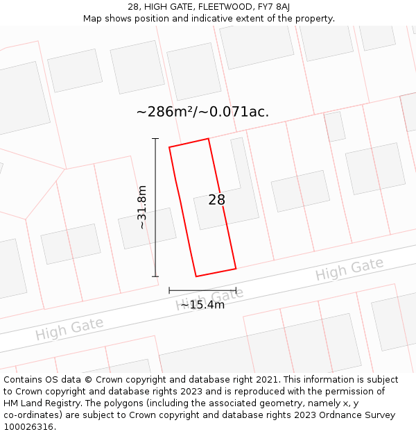 28, HIGH GATE, FLEETWOOD, FY7 8AJ: Plot and title map