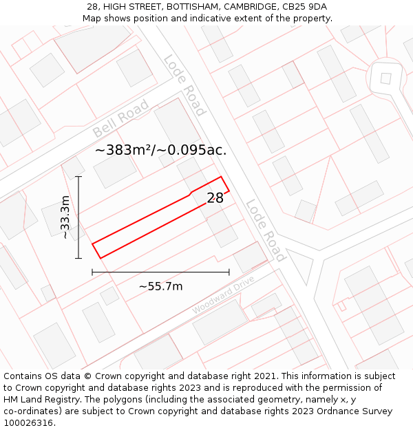 28, HIGH STREET, BOTTISHAM, CAMBRIDGE, CB25 9DA: Plot and title map