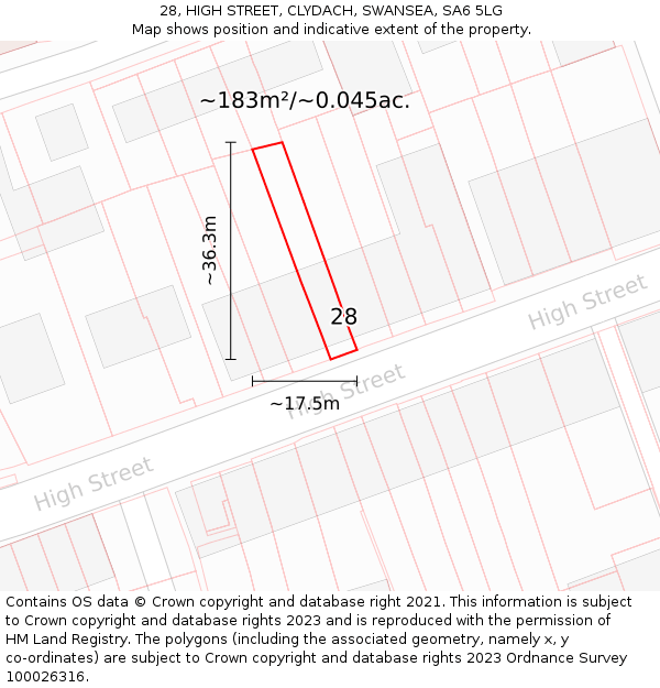 28, HIGH STREET, CLYDACH, SWANSEA, SA6 5LG: Plot and title map