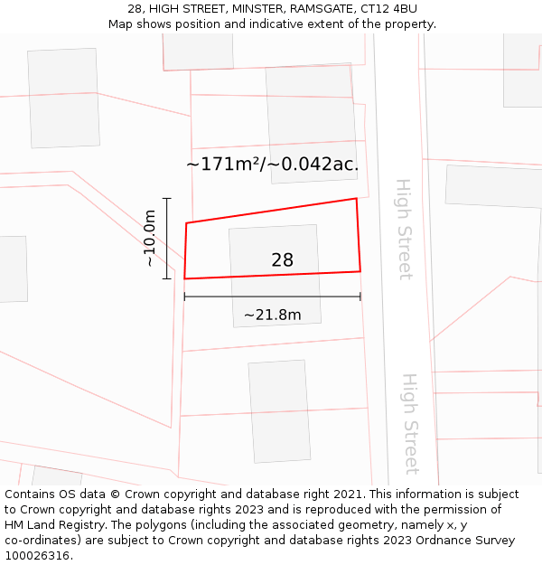 28, HIGH STREET, MINSTER, RAMSGATE, CT12 4BU: Plot and title map