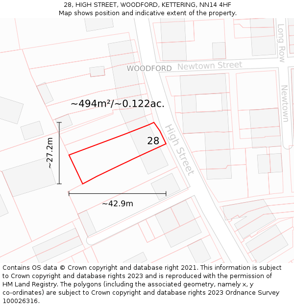 28, HIGH STREET, WOODFORD, KETTERING, NN14 4HF: Plot and title map