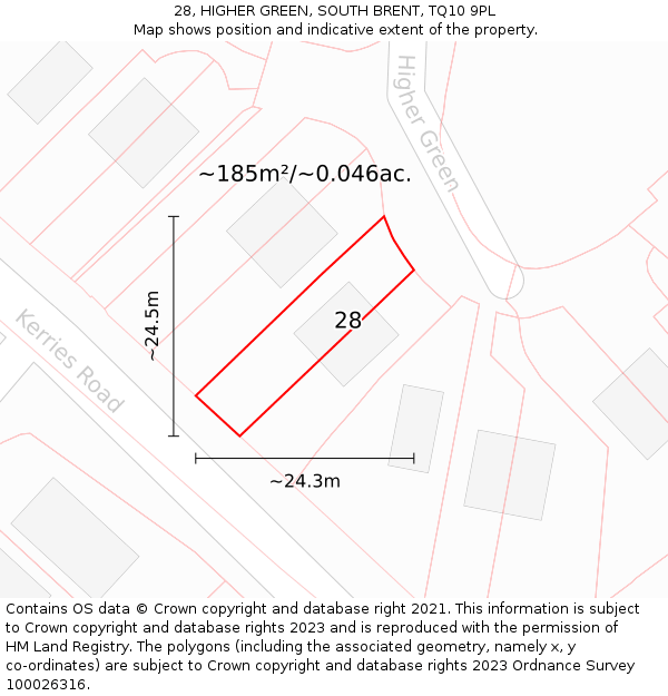 28, HIGHER GREEN, SOUTH BRENT, TQ10 9PL: Plot and title map