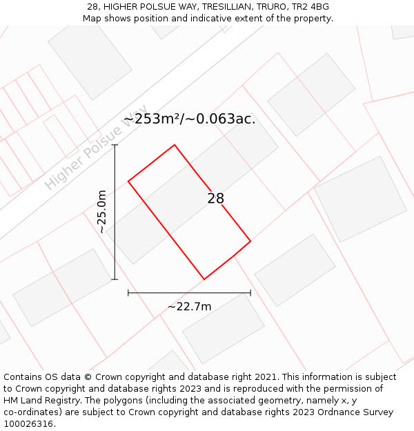 28, HIGHER POLSUE WAY, TRESILLIAN, TRURO, TR2 4BG: Plot and title map