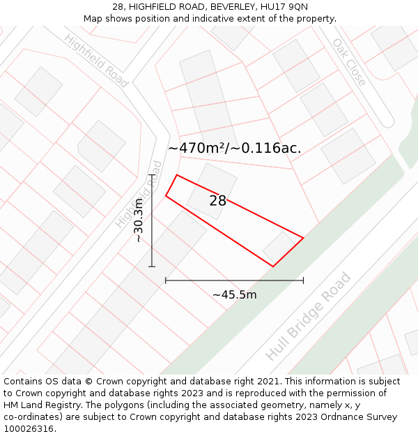 28, HIGHFIELD ROAD, BEVERLEY, HU17 9QN: Plot and title map