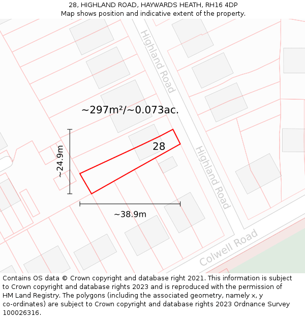 28, HIGHLAND ROAD, HAYWARDS HEATH, RH16 4DP: Plot and title map