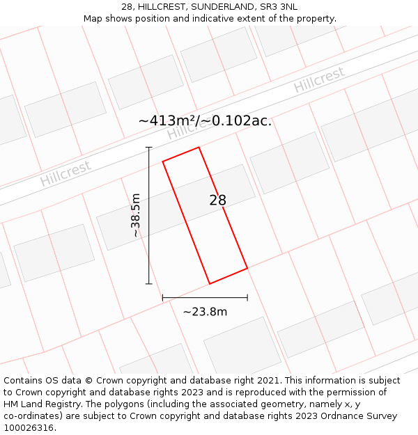 28, HILLCREST, SUNDERLAND, SR3 3NL: Plot and title map