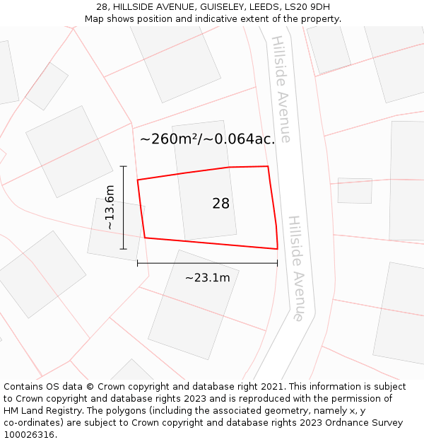 28, HILLSIDE AVENUE, GUISELEY, LEEDS, LS20 9DH: Plot and title map