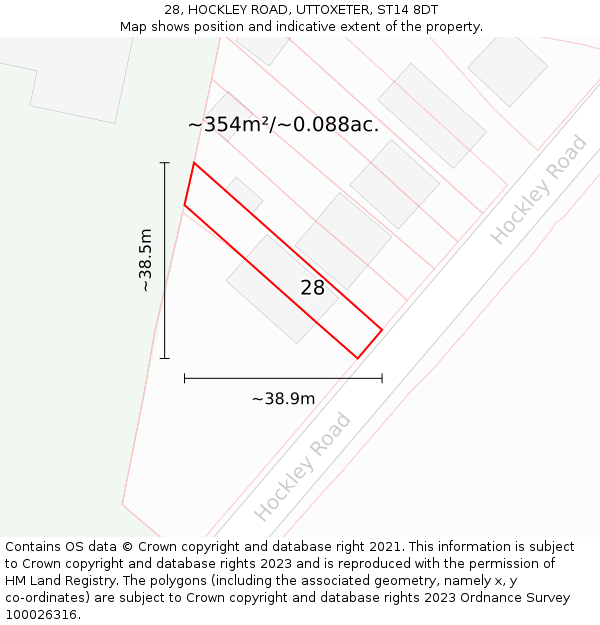 28, HOCKLEY ROAD, UTTOXETER, ST14 8DT: Plot and title map