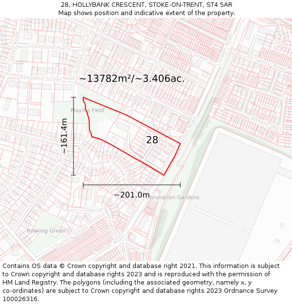 28, HOLLYBANK CRESCENT, STOKE-ON-TRENT, ST4 5AR: Plot and title map