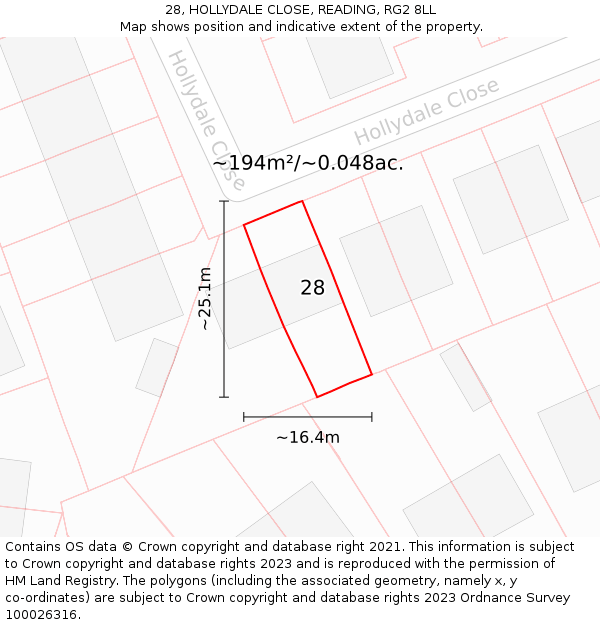 28, HOLLYDALE CLOSE, READING, RG2 8LL: Plot and title map